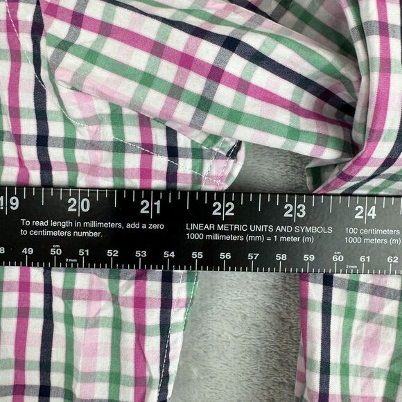 Tailorbyrd Shirt Mens Medium Pink Green Plaid Flip Cuff Button‎ Up Pocket - Picture 11 of 13